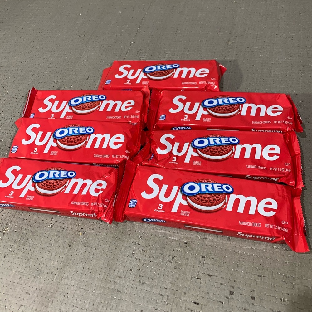 Supreme red OREO cookie 3 pack snack display
